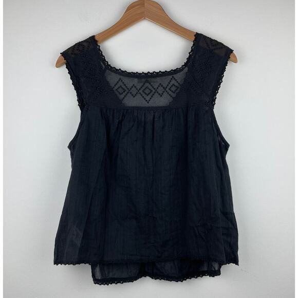 Lucky Brand Sleeveless Button Up Geo Embroidered Black Tank Top - S - Picture 8 of 8